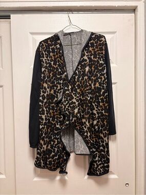 Leopard Print Open Front Women's Sweater Cardigan - Black and Brown